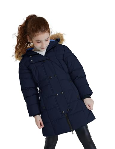 ZSHOW Girls' Outerwear Coat Warm Hooded Puffer Jacket Long Winter Coat(Navy Blue,10-12) - Image 2
