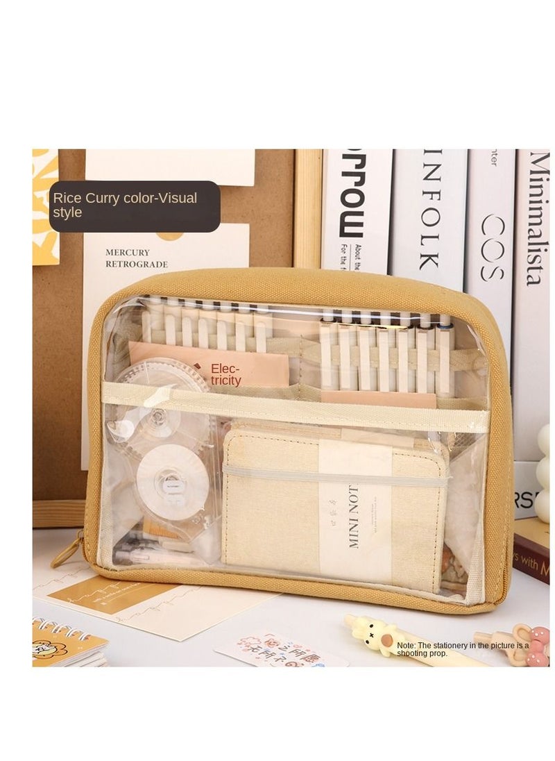 Y&D - Big Capacity Pencil Case Canvas High Large Storage Pouch Marker Pen Simple Stationery Bag School College Office Organizer For Teens Girls Adults Student-Beige Beige Unique - Image 1
