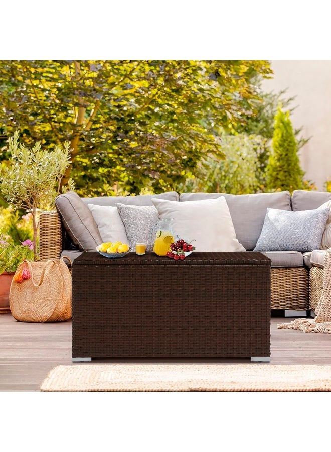 YIYAN Indoor-Outdoor Wicker Storage Cabinet, Rattan Patio Storage Box for Balcony, Garden & Apartment Use, Weather-Resistant Brown - Image 1