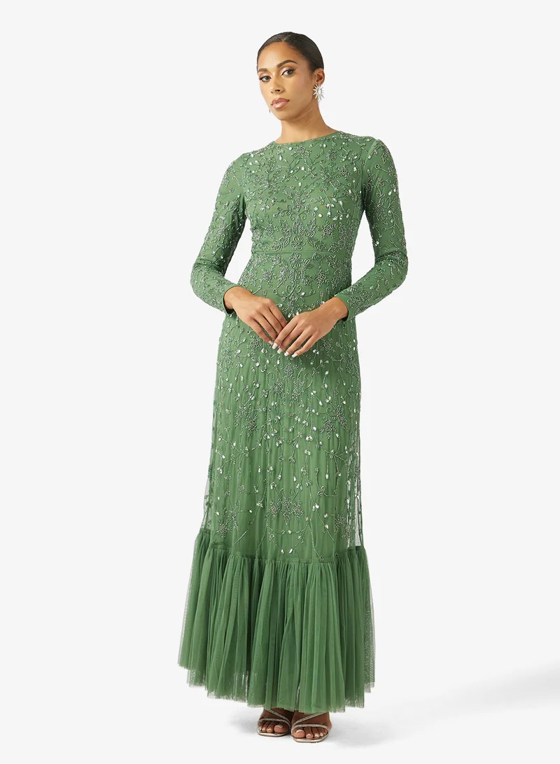 ماري فستان ماكسي طويل بأكمام طويلة مزين بالترتر من زارين