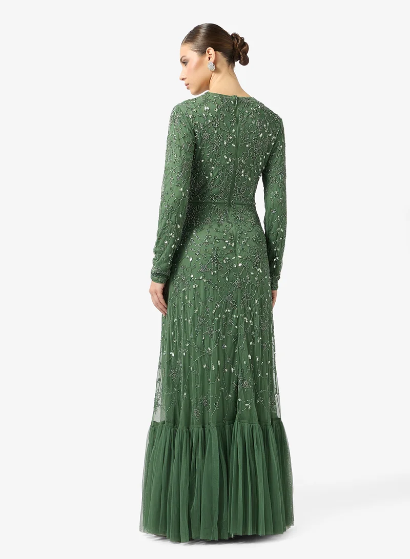 MARYISA Zareen Modest Embellished Sequin Long Sleeve Maxi Dress