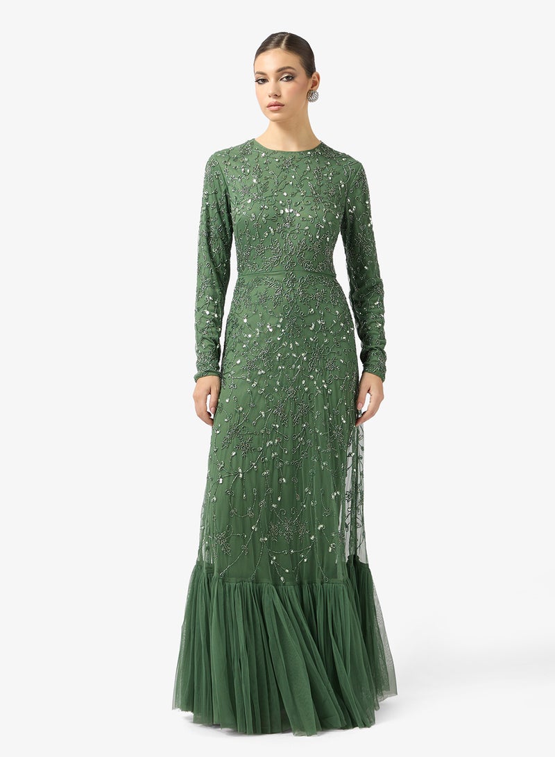 MARYISA Zareen Modest Embellished Sequin Long Sleeve Maxi Dress - Image 1