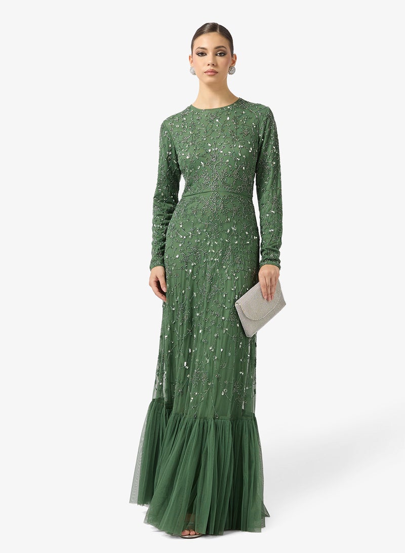 MARYISA Zareen Modest Embellished Sequin Long Sleeve Maxi Dress - Image 4