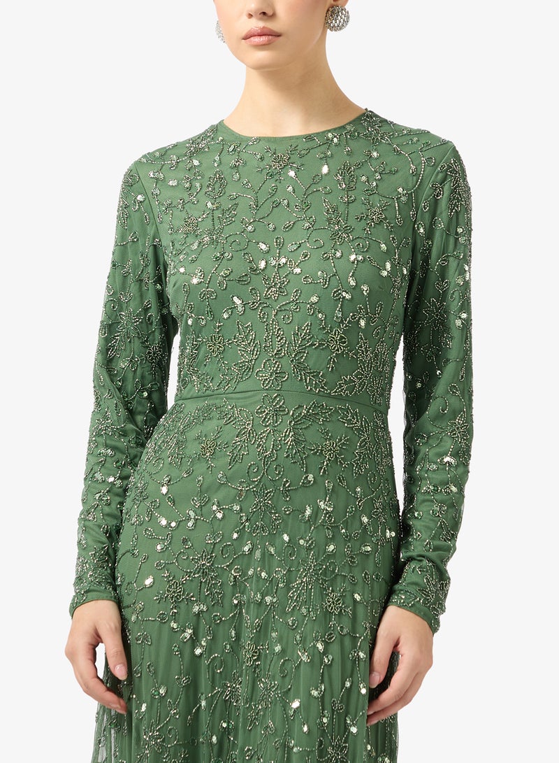 MARYISA Zareen Modest Embellished Sequin Long Sleeve Maxi Dress - Image 3