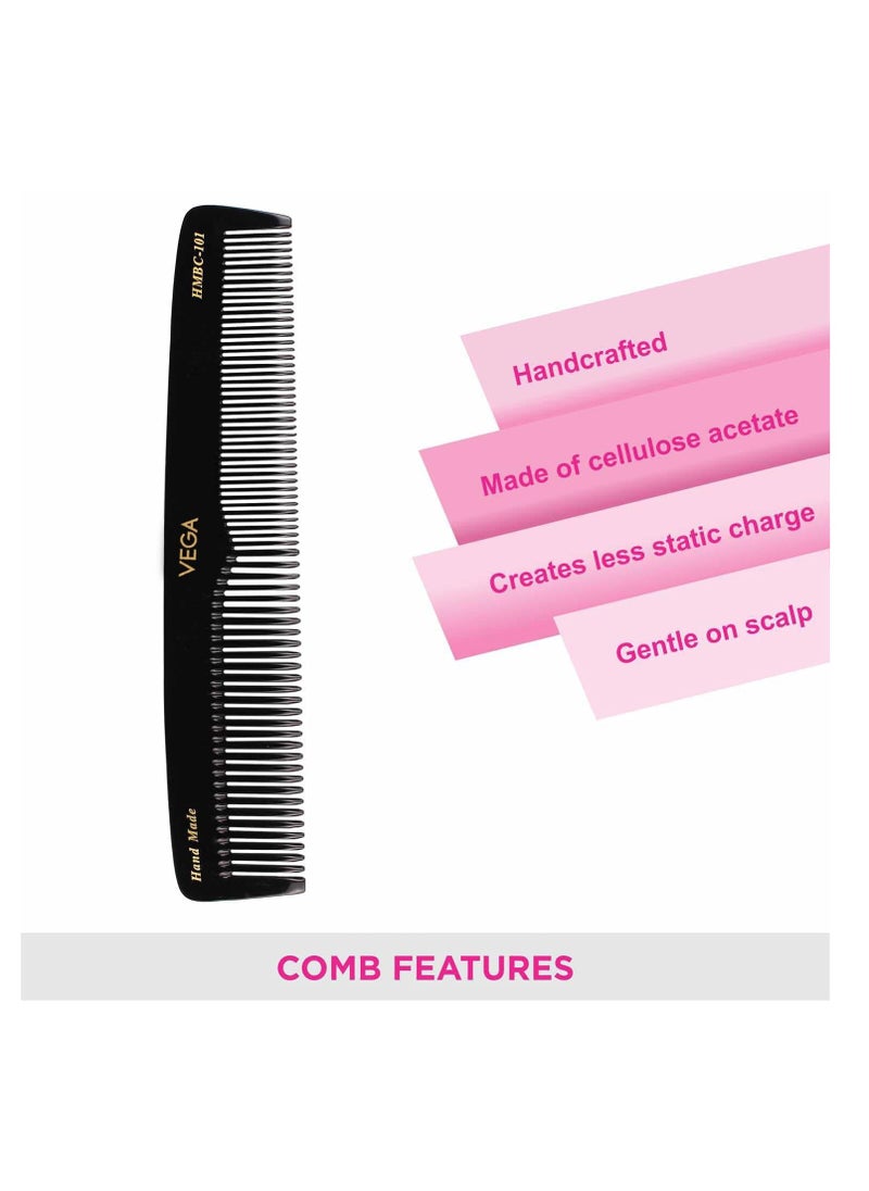 Vega Graduated Black Dressing Handmade Hair Comb (India's No.1* Hair Comb Brand)For Men and Women (HMBC-101)  - Image 3
