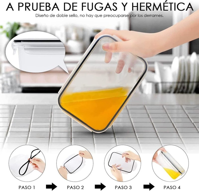 Snazzy مجموعة حاويات تخزين الطعام محكمة الإغلاق 24 قطعة خالية من BPA بلاستيك شفاف لتنظيم المطبخ والمخزن تحضير الوجبات حاوية الغداء مع أغطية مقاومة للتسرب مجموعة ملصقات وملعقة - Image 4