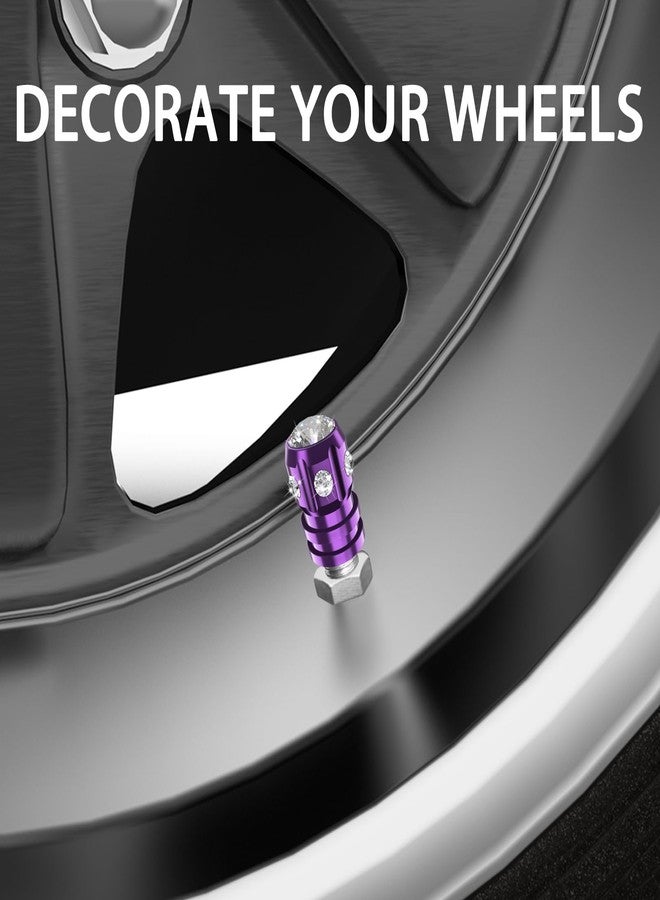 QUARKACE Tire Valve Caps, Bling Valve Stem Caps with Sparkly Rhinestones, Tire Caps 4 Pack for Cars SUVs Trucks Motorcycles Bikes, Anti-Fading Coating, Corrosion Resistant, Air Leakproof - Purple - Image 4
