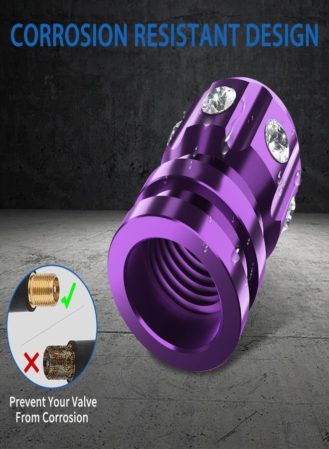 QUARKACE Tire Valve Caps, Bling Valve Stem Caps with Sparkly Rhinestones, Tire Caps 4 Pack for Cars SUVs Trucks Motorcycles Bikes, Anti-Fading Coating, Corrosion Resistant, Air Leakproof - Purple - Image 5