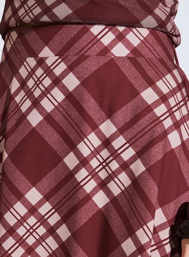 Styli Burgundy Checked A-Line Midi Skirt - Image 3