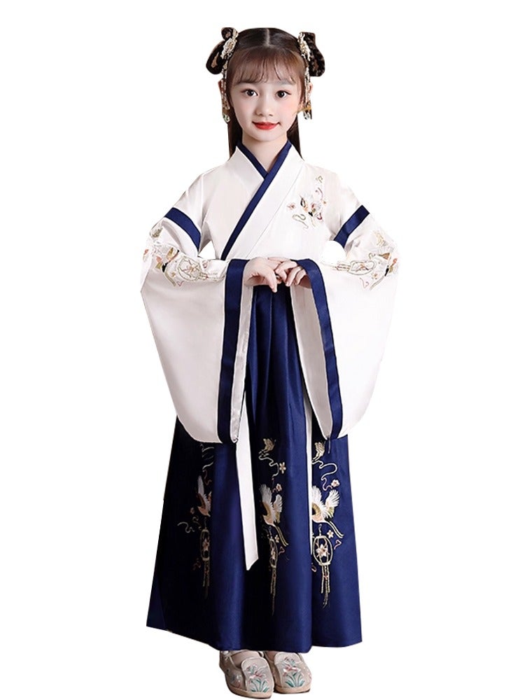 liannaner Toddler Girl Embroidered Hanfu Long Dress, Kids Traditional Cheongsam Learning Costume, Classic Performance Gown, Spring Hanfu Attire for Girls - Image 1