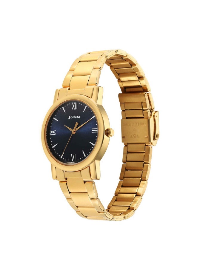 Sonata 7987YM14 Men's Watch – Blue Dial, Gold Stainless Steel Strap, Quartz, 3 ATM Water Resistance - Image 3