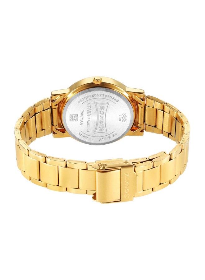 Sonata 7987YM14 Men's Watch – Blue Dial, Gold Stainless Steel Strap, Quartz, 3 ATM Water Resistance - Image 4