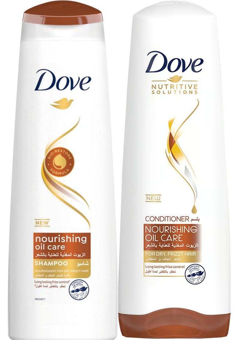 Dove Shampoo Nourishing Oil Care 350ML + Dove Conditioner Nourishing Oil Care 350ML (Packaging may vary) - Image 1
