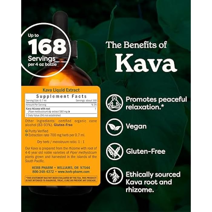 Herb Pharm Kava Root Liquid Extract: Reduces Stress, Relaxing, Vegan, Non-GMO Kava Kava Tincture for Calm & Relaxed Mind, Made with Noble Kava, Gluten-Free, Up to 3 Month Supply, 4 oz - Image 2
