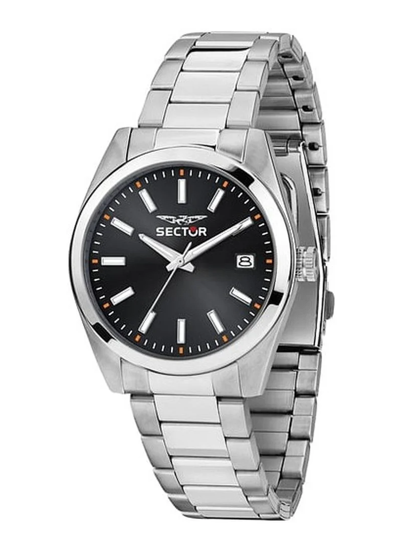 Sector 240 Collection Men's Analog Watch - Black Sunray Dial, 37mm Stainless Steel Case, Silver Stainless Steel Bracelet, Quartz, 50M Water Resistant - R3253240027
