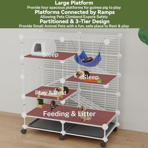 STILLCOVE Medium Guinea Pig Cages Indoor: 4-Tier C&C Rabbit Cage Small Animal Cage on Wheel with Removable Tray for Bunny Hamster Ferret Rat Chinchilla Hedgehog - Image 4