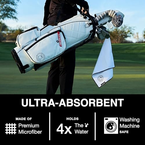 Ghost Golf Magnetic Towel (Greenside) - Premium Ultra-Absorbent Microfiber Golf Towel with Magnet for Golf Carts or Clubs - 18" x 18" Golfing Gear - Waffle Weave Pattern (White) - Image 5