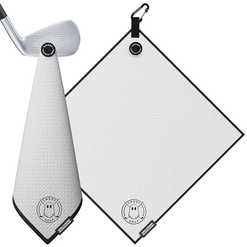 Ghost Golf Magnetic Towel (Greenside) - Premium Ultra-Absorbent Microfiber Golf Towel with Magnet for Golf Carts or Clubs - 18" x 18" Golfing Gear - Waffle Weave Pattern (White) - Image 1