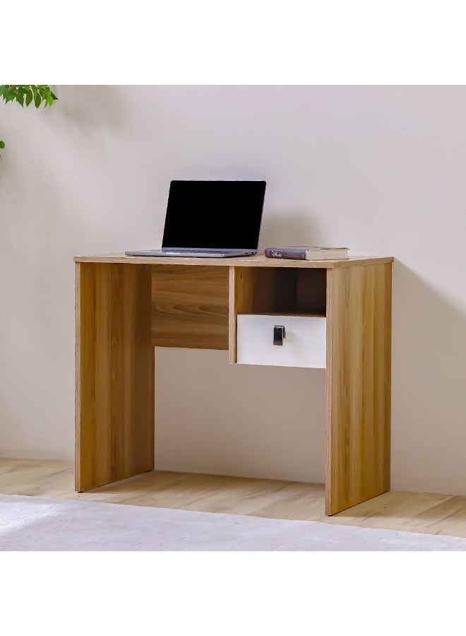 DANUBE HOME Sacramento Study Desk with Drawer Modern Wooden Writing Desk for Home Office, Small Desk with Storage, Compact Study Desk for Students & Professionals - Beige / Oak  - Image 1