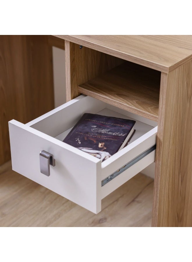 DANUBE HOME Sacramento Study Desk with Drawer Modern Wooden Writing Desk for Home Office, Small Desk with Storage, Compact Study Desk for Students & Professionals - Beige / Oak  - Image 3