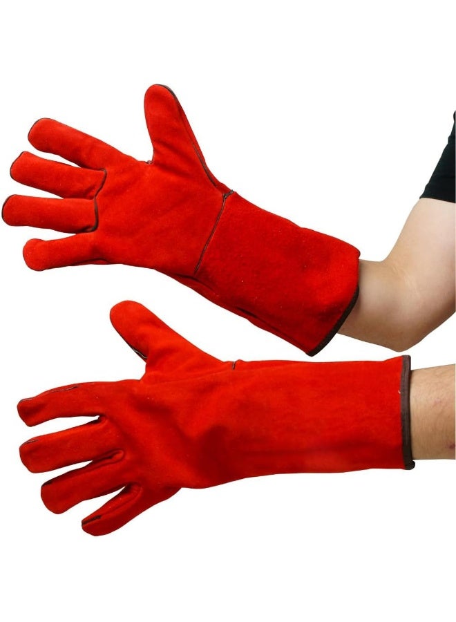 Poaker 15Inch Leather Welding Gloves Heat And Fire Resistant For Mig/Tig/Stick Welding Bbq Fireplace Animal Handling And More Heavy-Duty Cowhide Safety Gloves Red  - Image 3