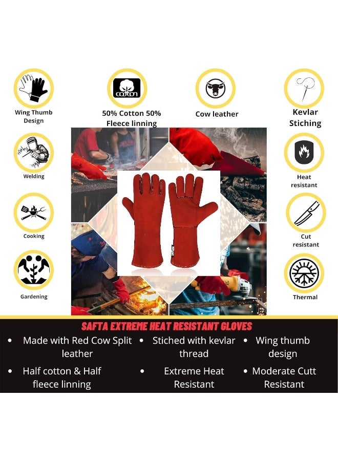 Poaker 15Inch Leather Welding Gloves Heat And Fire Resistant For Mig/Tig/Stick Welding Bbq Fireplace Animal Handling And More Heavy-Duty Cowhide Safety Gloves Red  - Image 5