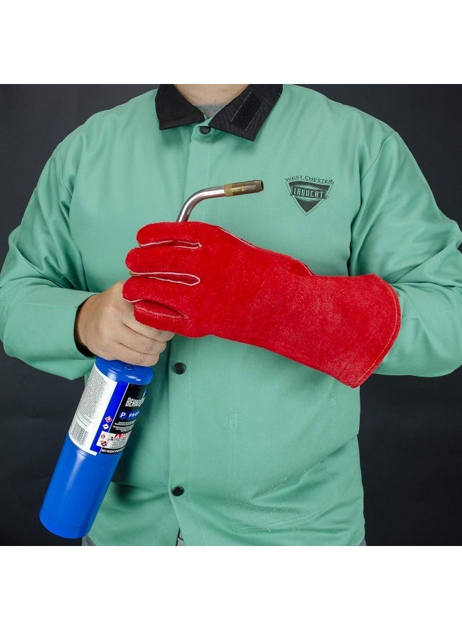 Poaker 15Inch Leather Welding Gloves Heat And Fire Resistant For Mig/Tig/Stick Welding Bbq Fireplace Animal Handling And More Heavy-Duty Cowhide Safety Gloves Red  - Image 4