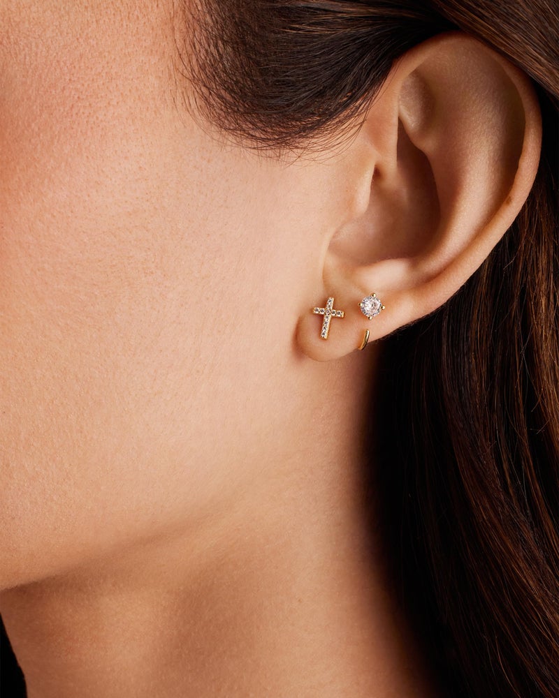 PAVOI 14K Rose Gold Plated Sterling Silver Earrings | Pave CZ Rose Gold Cross Earrings for Women - Image 2