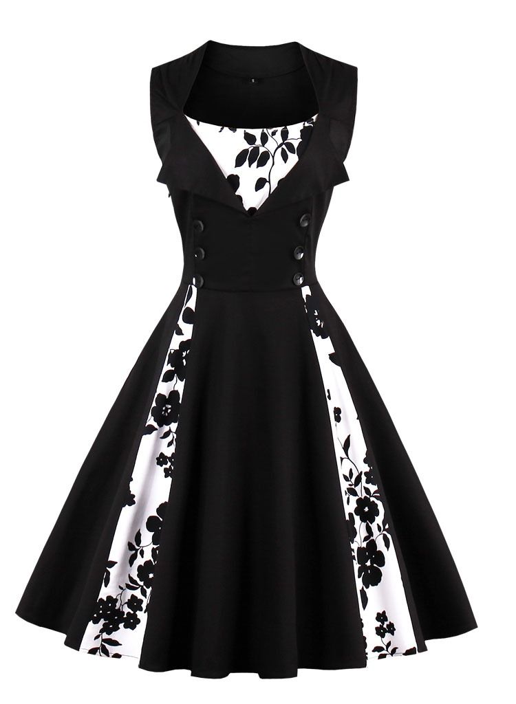 Loquat Patchwork color retro dress  - Image 1
