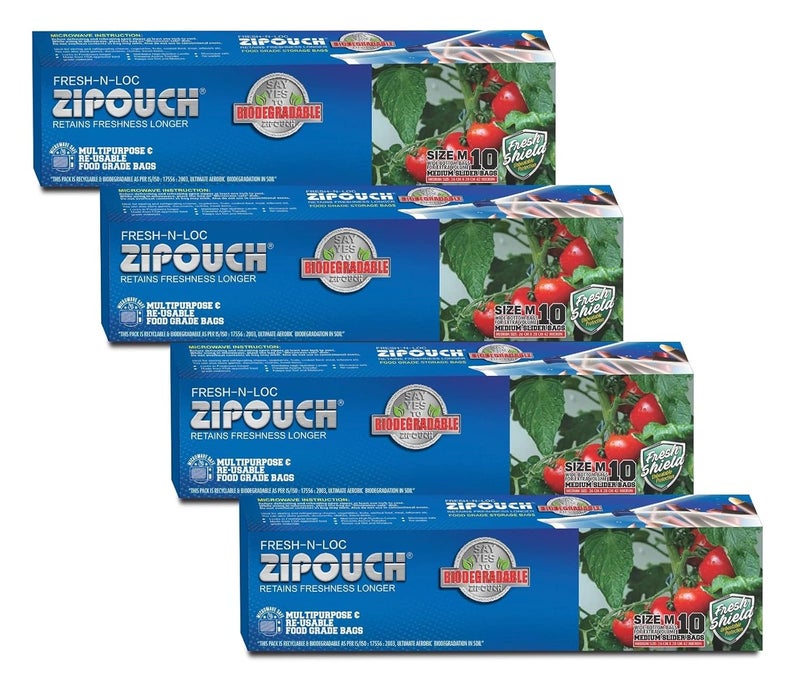 ZIPOUCH Fresh N Loc Reusable Slider Bags Size Medium Zip Lock BagVegetable BagFreeze BagMultiPurpose Storage Bag Pack of 4 40 Bags 28 cms X 45 cms X 65 Color Natural - Image 1