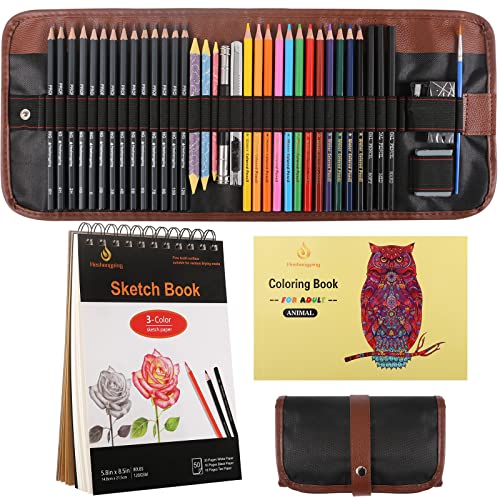 Heshengping, 41pcs Sketching Pencil Set Drawing Sketch Kit Graphite Charcoal Watercolor Pencils Blending Stumps 50page sketchbook, coloring book, Beginners Artist Teens and Adults - Image 1