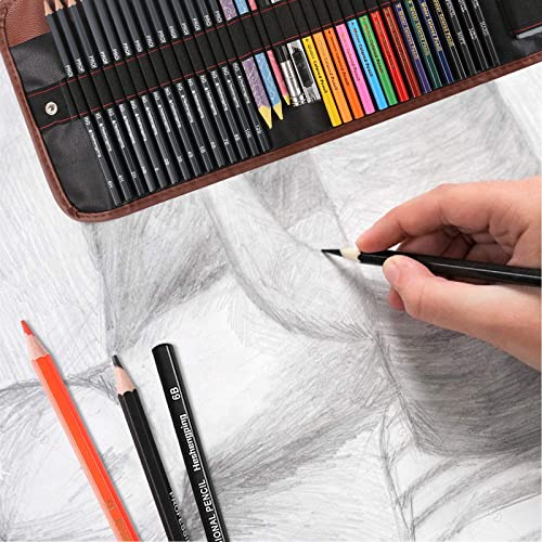 Heshengping, 41pcs Sketching Pencil Set Drawing Sketch Kit Graphite Charcoal Watercolor Pencils Blending Stumps 50page sketchbook, coloring book, Beginners Artist Teens and Adults - Image 4