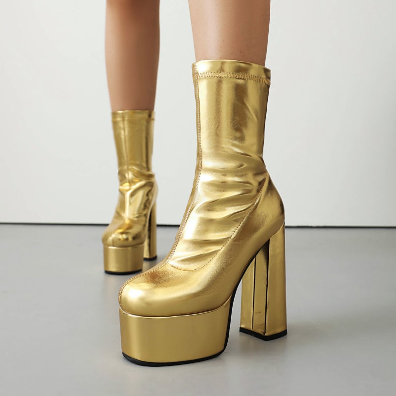 Wish Winter Thick-Soled High-Heeled Women'S Shoes 40-48 Plus Size Street-Style Low-Barrel Short Boots - Image 2