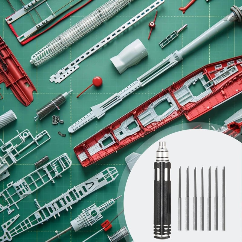 7 Pcs Model Scribing Tool Set, Model Detail Carving Kit, with 6 Steel Tips Precision Engraving Pen, Panel Line Marker Professional Grade for Scale Models - Image 4