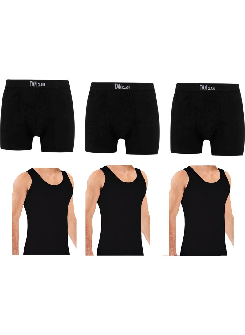 KYC Shopping Economic Package 3 Pieces Black Lycra Boxer, 3 Pieces Classic Black Undershirt Flexible Fabric, Slim Fit  - Image 1