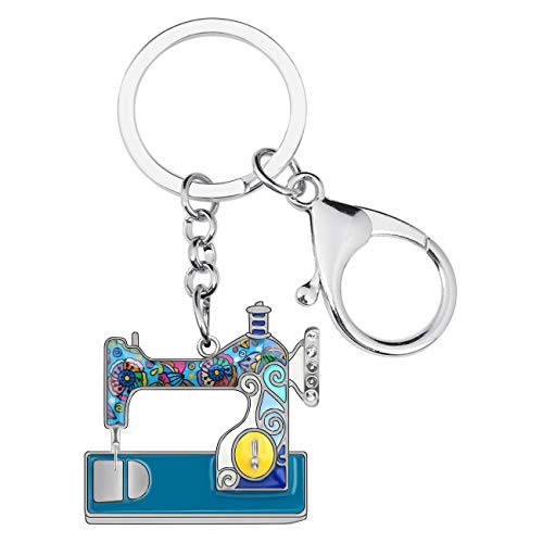 BONSNY Enamel Metal Novelty Sewing Machine Key Chains For Women Girl Gift Car Purse bag Rings Charms (Blue) - Image 1
