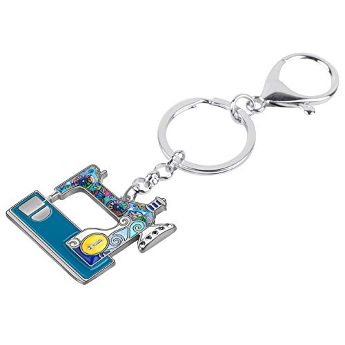 BONSNY Enamel Metal Novelty Sewing Machine Key Chains For Women Girl Gift Car Purse bag Rings Charms (Blue) - Image 3