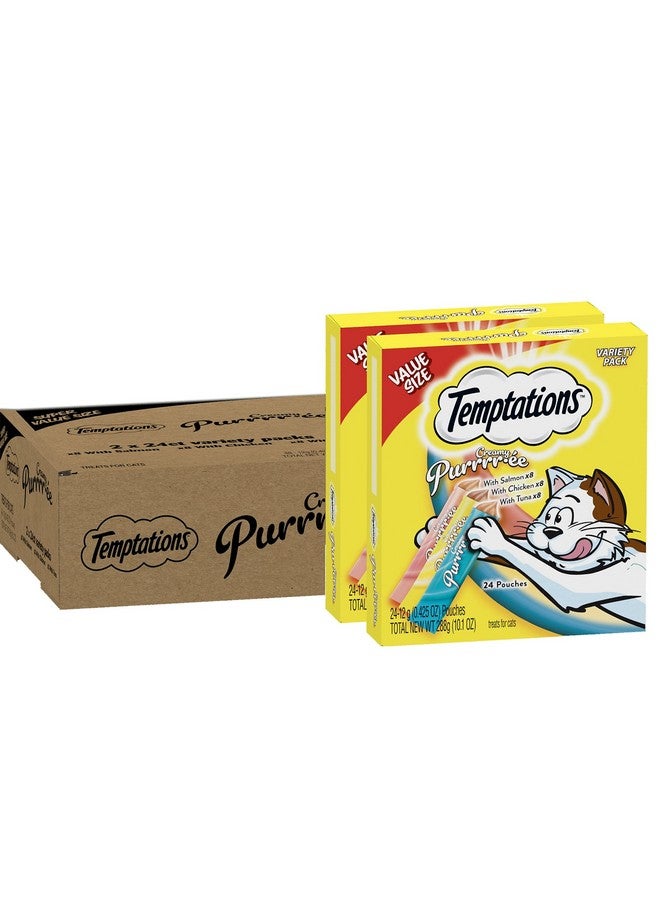 Temptations Creamy Puree With Chicken, Salmon, And Tuna Variety Pack Of Lickable, Squeezable Cat Treats, 0.42 Oz Pouches, 48 Count - Image 1