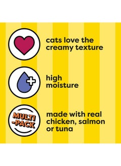 Temptations Creamy Puree With Chicken, Salmon, And Tuna Variety Pack Of Lickable, Squeezable Cat Treats, 0.42 Oz Pouches, 48 Count  - Image 2