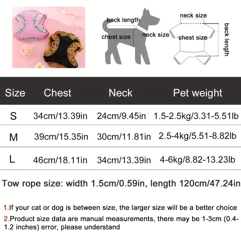 Small To Medium Pet Harness And Leash Set 2005 Pink Lace Trim Soft Breathable Fabric For Outdoor Outings - Image 5