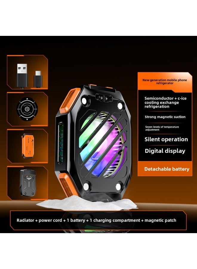 2024 X111 Mobile Phone Radiator Seven External Removable Battery Magnetic Semiconductor Cooling-Color:Orange Complete Set + Charging Compartment  - Image 1