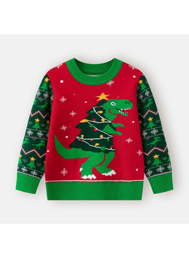 Winter European American Kids Christmas Dinosaur Pullover Family Matching Sweater Men Women Family Party Knitwear