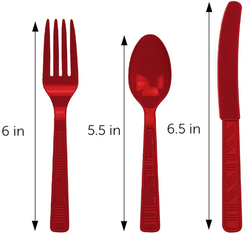 DecorRack Plastic Cutlery Set  Red Plastic Silverware Sets for Parties  96 Piece Bulk Heavy Duty Plastic Utensils Set (Red  96 Pieces) - Image 2