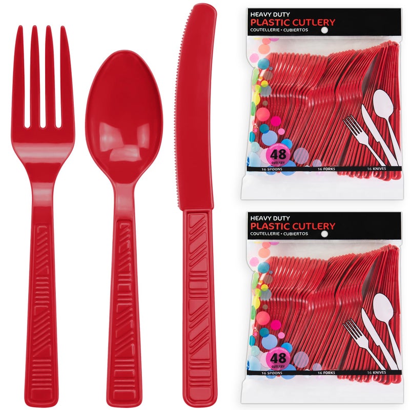 DecorRack Plastic Cutlery Set  Red Plastic Silverware Sets for Parties  96 Piece Bulk Heavy Duty Plastic Utensils Set (Red  96 Pieces) - Image 3