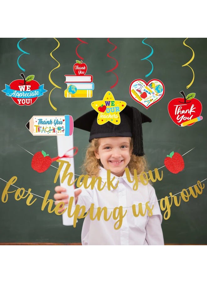 LeeSky Gold Glitter Thank You for Helping Us Grow Banner, Teacher Appreciation Party Decorations, Thankful Teacher Party Banner Thank You Teachers Banner for Gold Graduation Party Decorations 2023 - Image 3