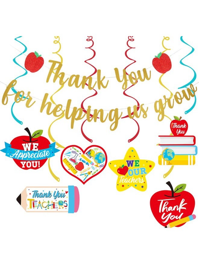 LeeSky Gold Glitter Thank You for Helping Us Grow Banner, Teacher Appreciation Party Decorations, Thankful Teacher Party Banner Thank You Teachers Banner for Gold Graduation Party Decorations 2023 - Image 1
