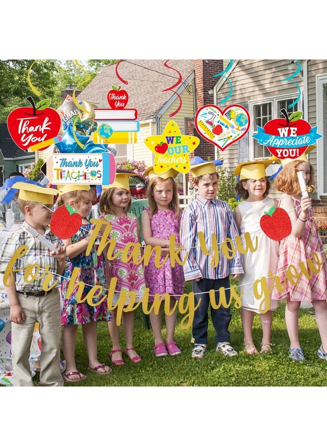 LeeSky Gold Glitter Thank You for Helping Us Grow Banner, Teacher Appreciation Party Decorations, Thankful Teacher Party Banner Thank You Teachers Banner for Gold Graduation Party Decorations 2023 - Image 2