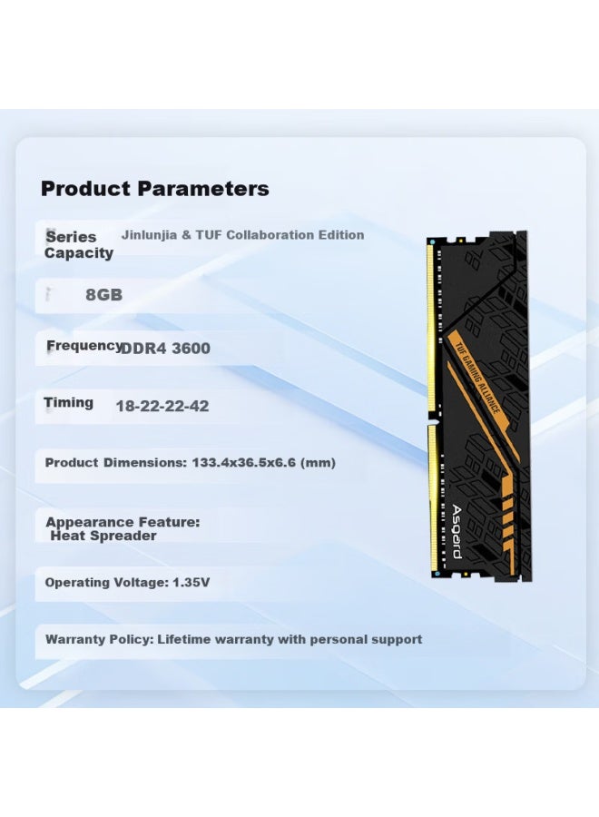 Asgard 8gb Ddr4 3600 Desktop Ram Jinlengjia & Tuf Limited Edition Heatsink Cl18 Black Orange - Image 2