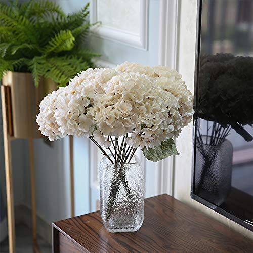 Louiesya Artificial Flowers Silk Hydrangea Flowers with 5 Big Heads Fake Flower Bunch Bouquet for Home Wedding Party Decor DIY (White, 5 Flower Heads) - Image 4