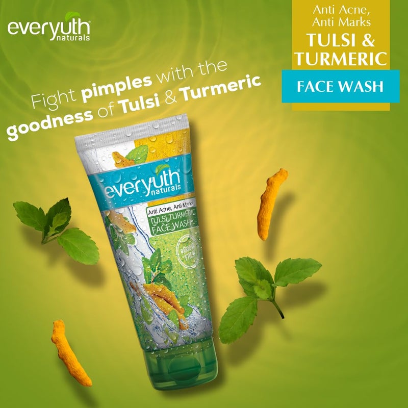 Everyuth Naturals Anti Acne Anti Marks Tulsi Turmeric Face WashGentle Exfoliation Blemish ControlParaben freeFor Oily Dry Normal Combination Sensitive Skin100 Soap Free 150 g Pack of 2 - Image 4